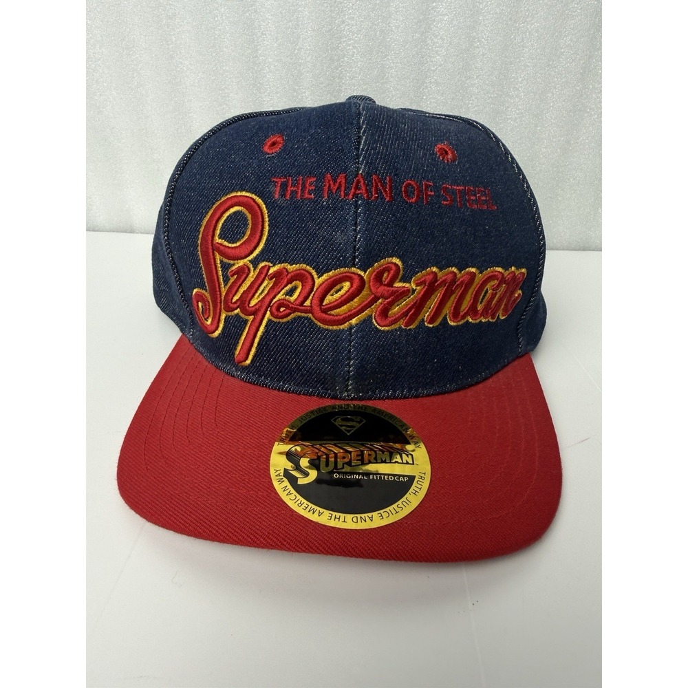 DC Comics Man of Steel Superman Denim Embroidered Snap Back Cap Hat Adjustable